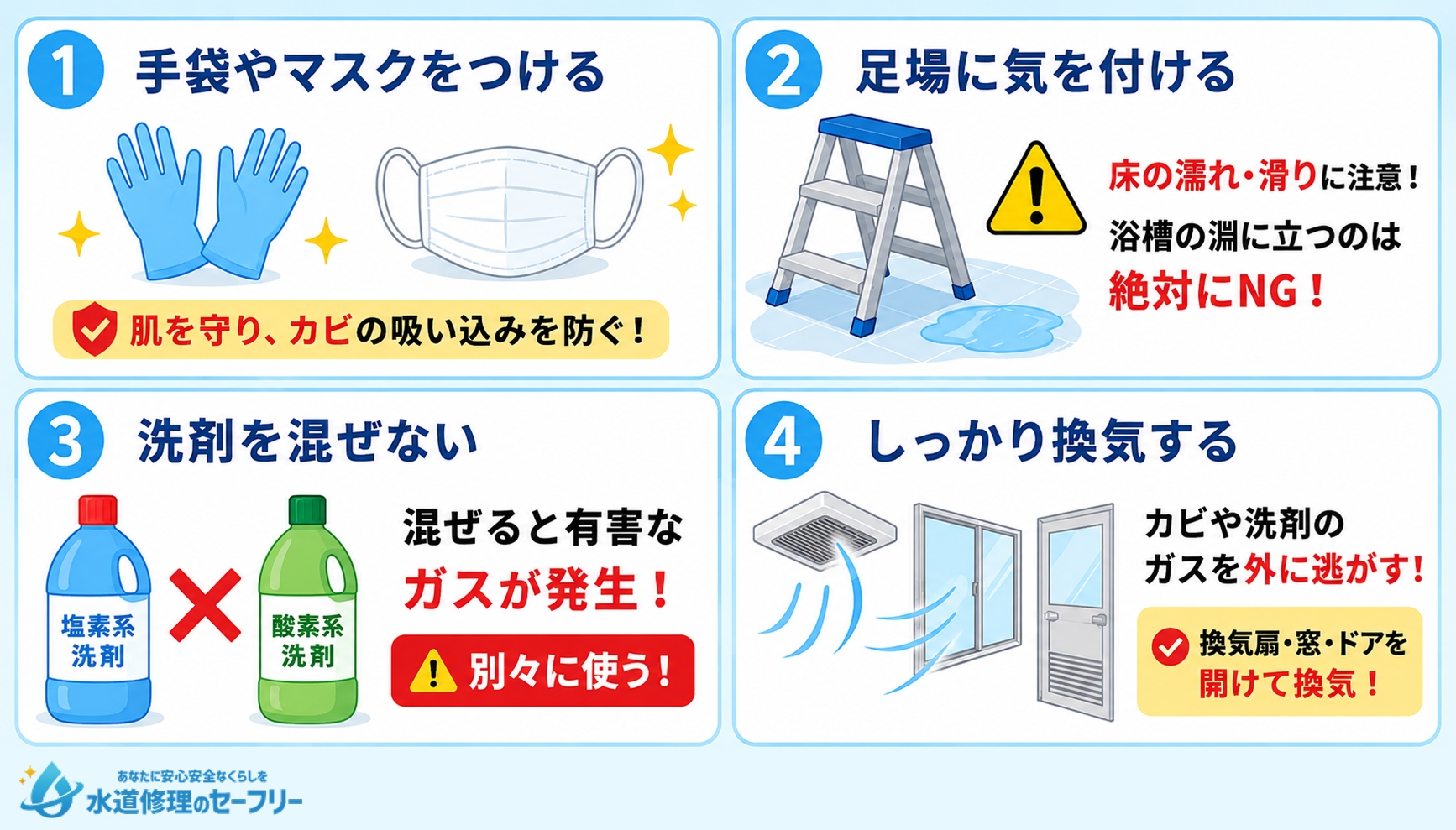お風呂のカビ臭さを取り除くときの注意点を解説