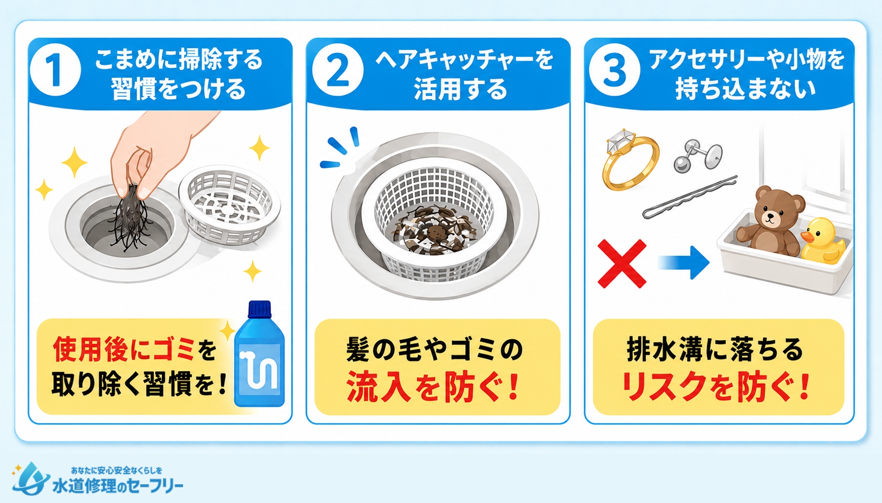 お風呂排水溝のつまりを起こさないための予防策を解説