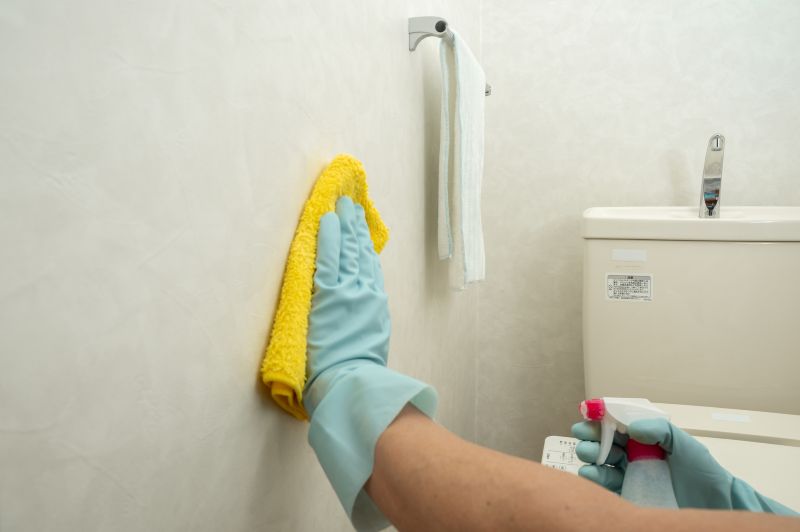 トイレの壁を掃除