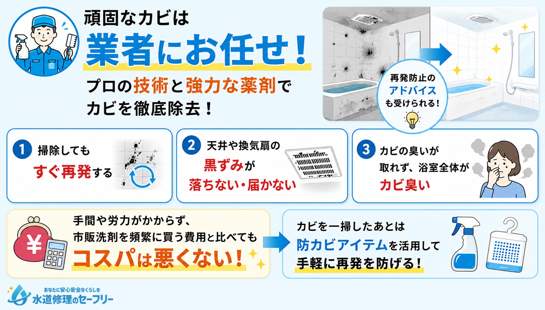 業者にカビ取りを依頼したほうが良いケースを紹介