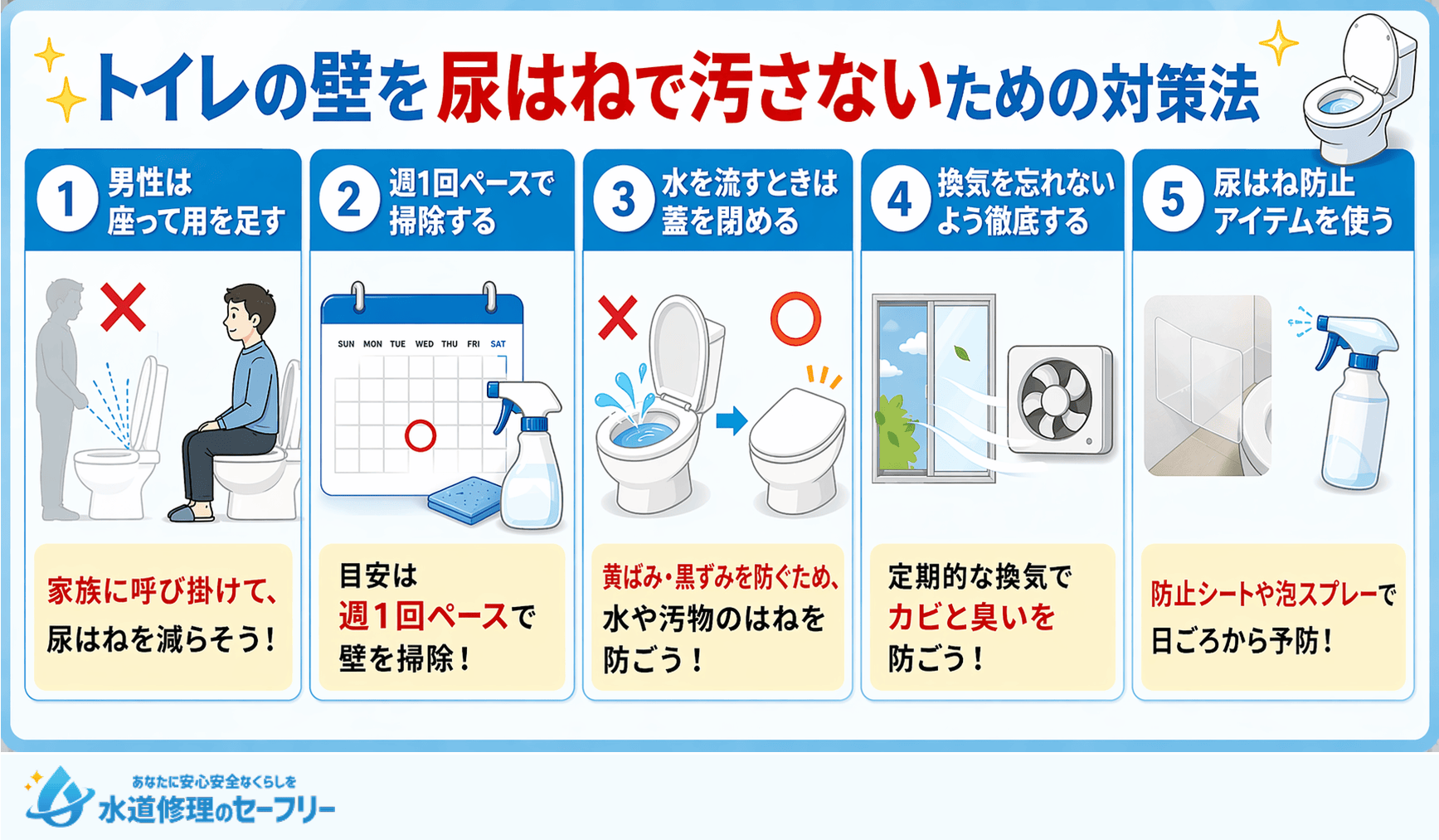 トイレの壁を尿はねで汚さないための対策法を5つ紹介
