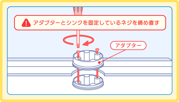 蛇口横のネジを締めても直らないときは「アダプターのネジ」を締める