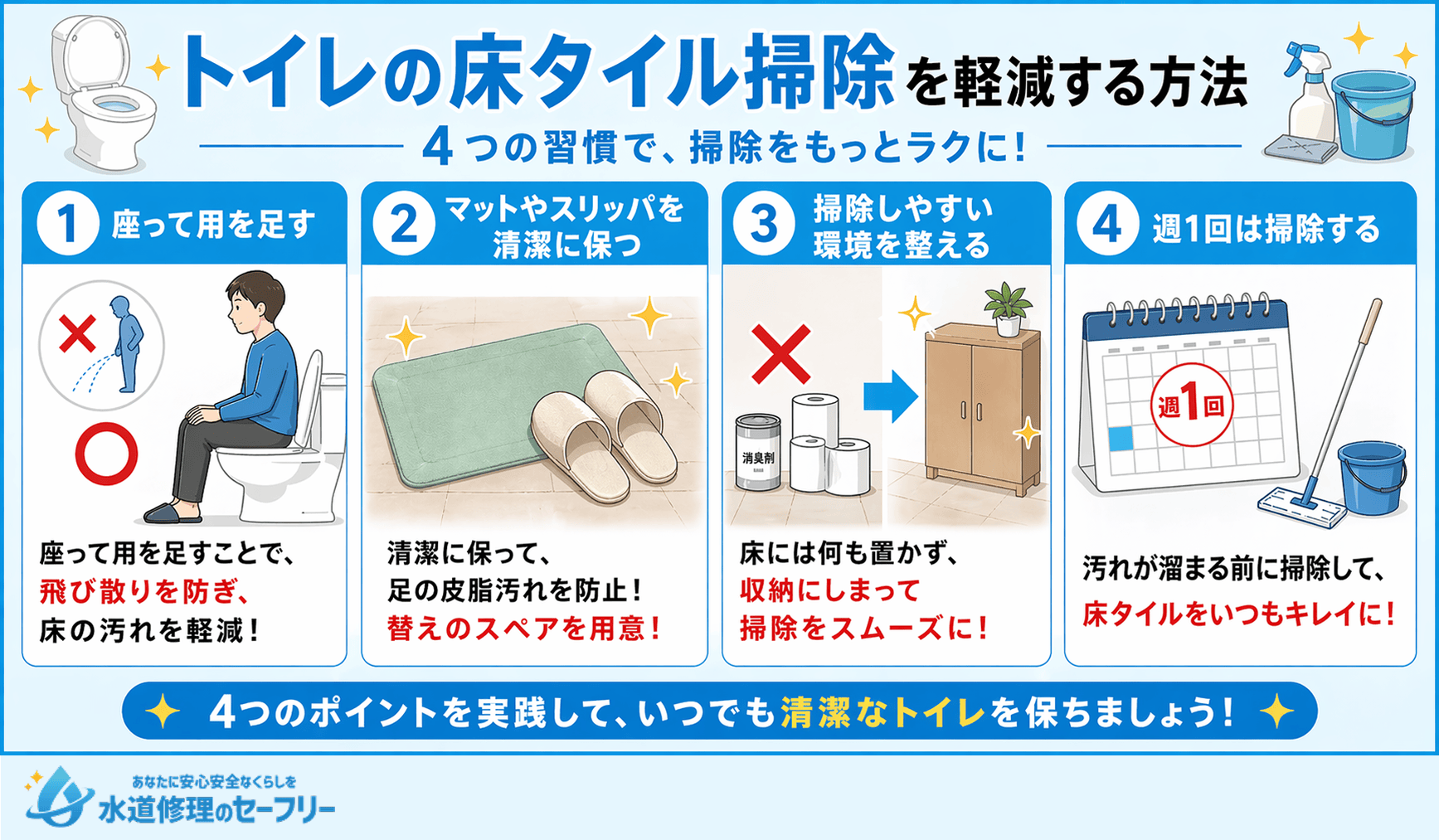 トイレの床タイル掃除を軽減する4つの習慣を解説