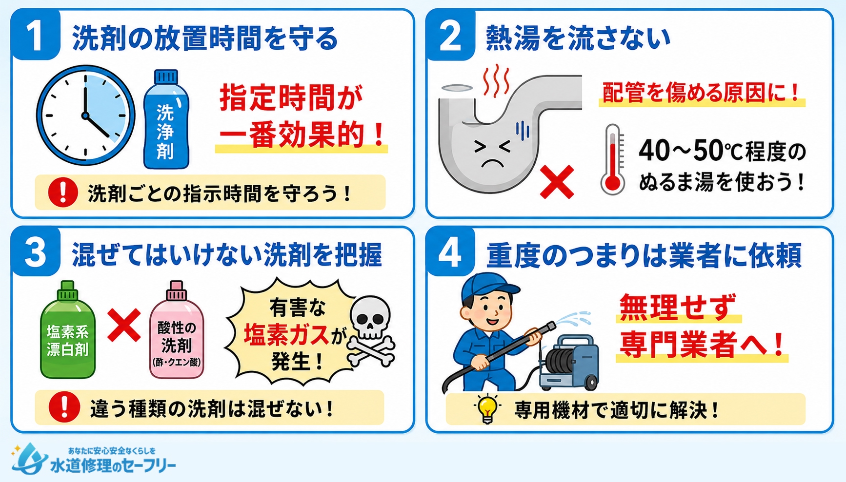 お風呂排水溝の流れを改善させる時の注意点を解説
