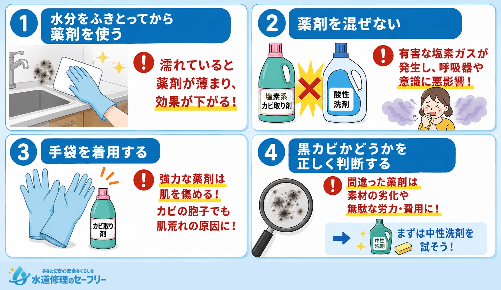 キッチンの黒カビを掃除する時の注意点を解説