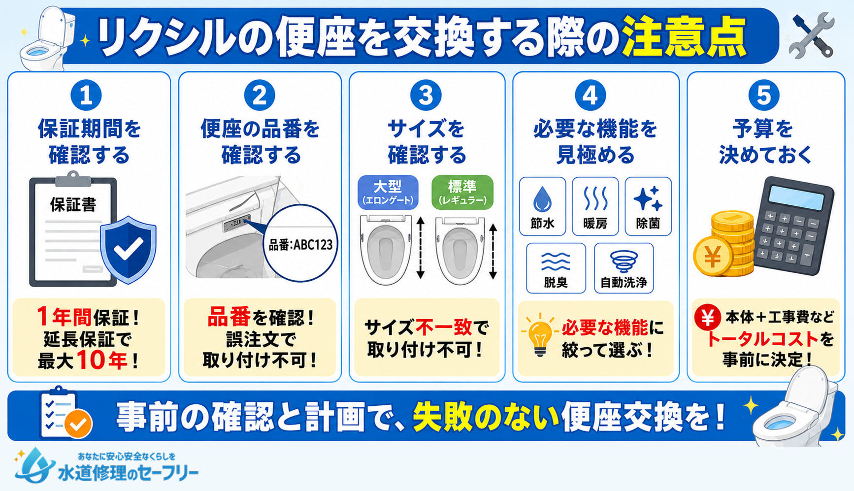 リクシルの便座を交換する際の注意点を5つ解説