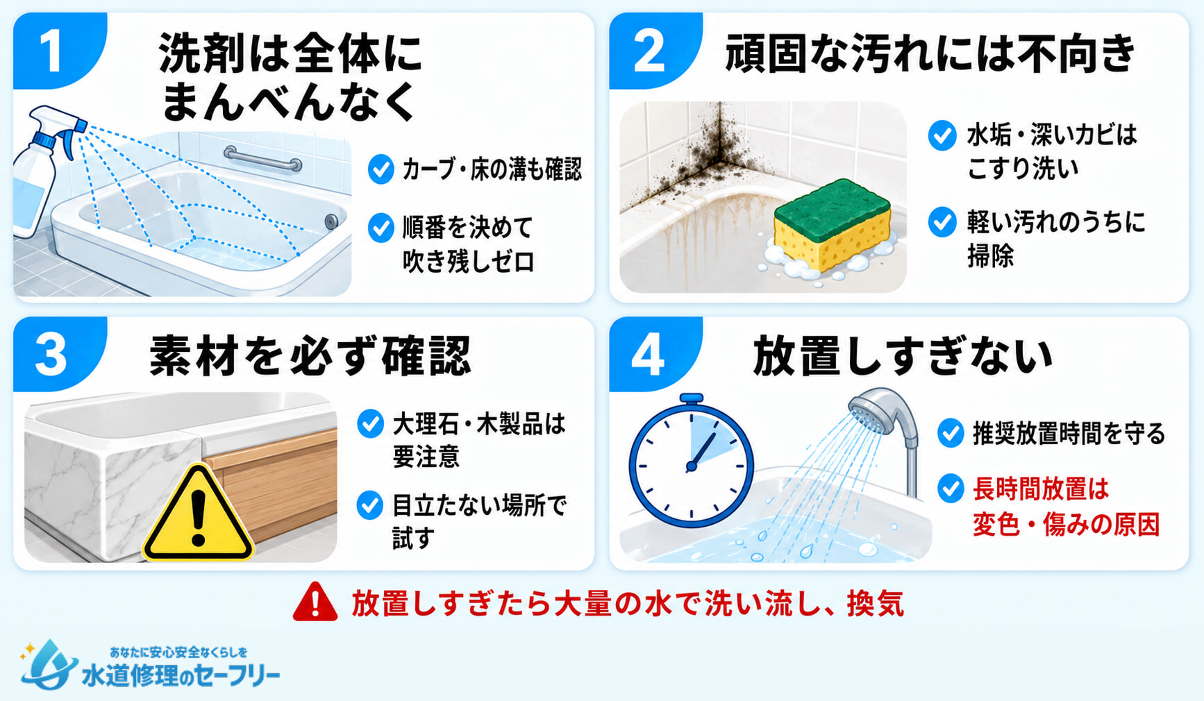こすらないお風呂掃除の注意ポイントを解説