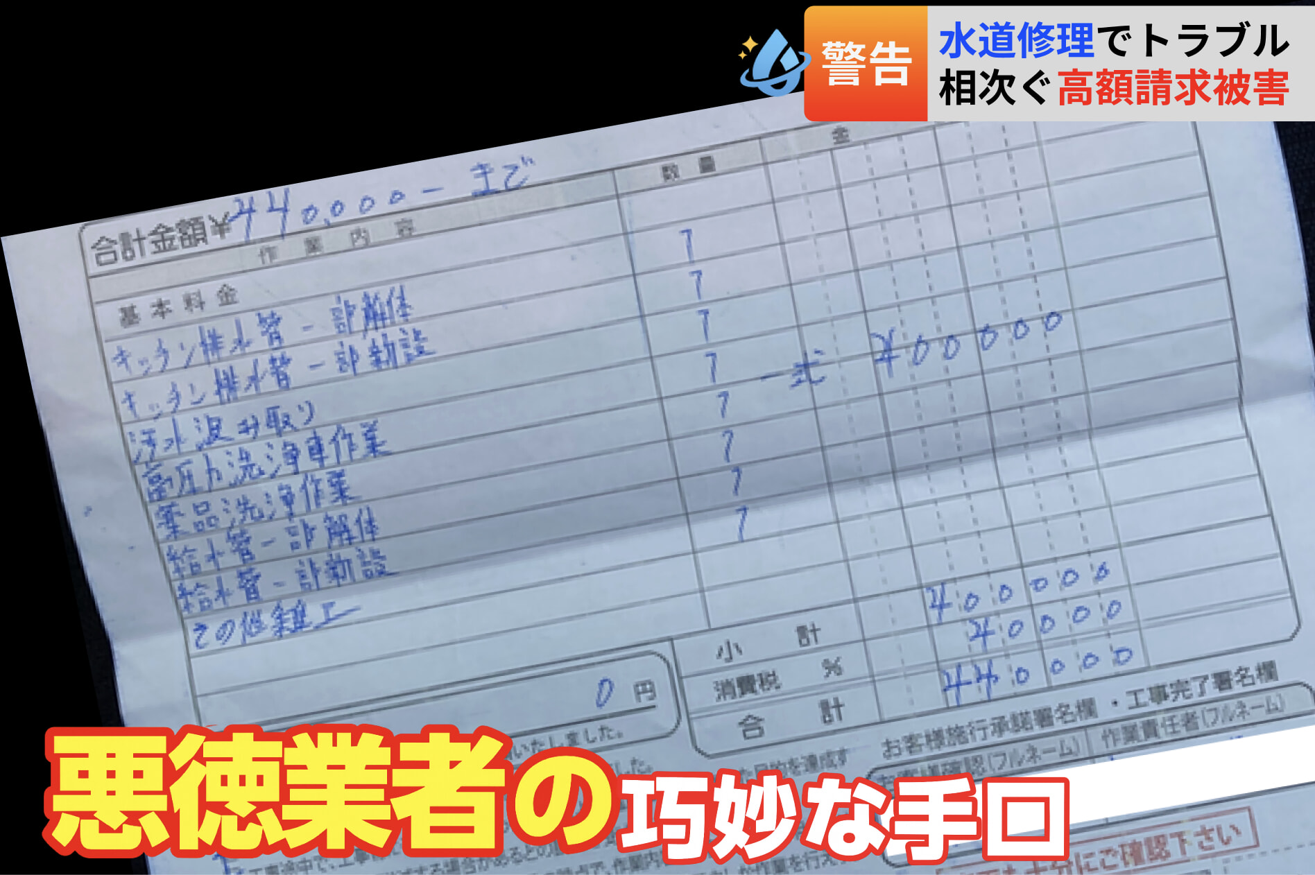 水道修理ぼったくり被害