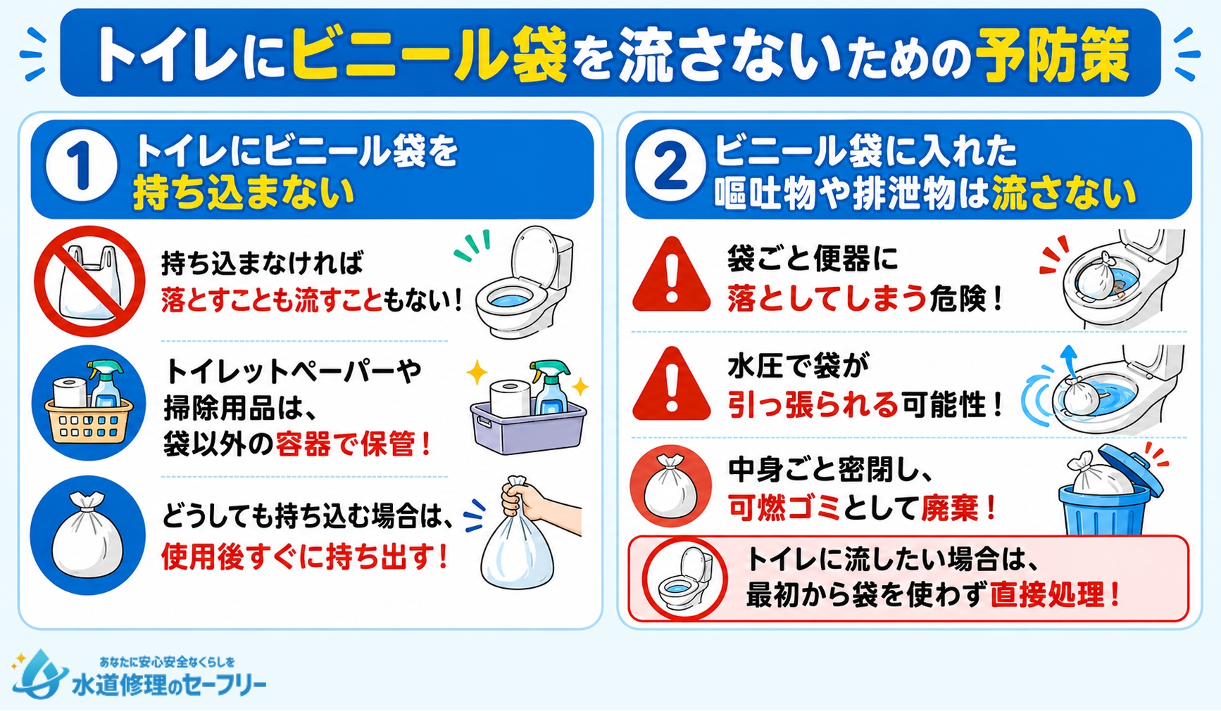 トイレにビニール袋を流さないための予防策を解説
