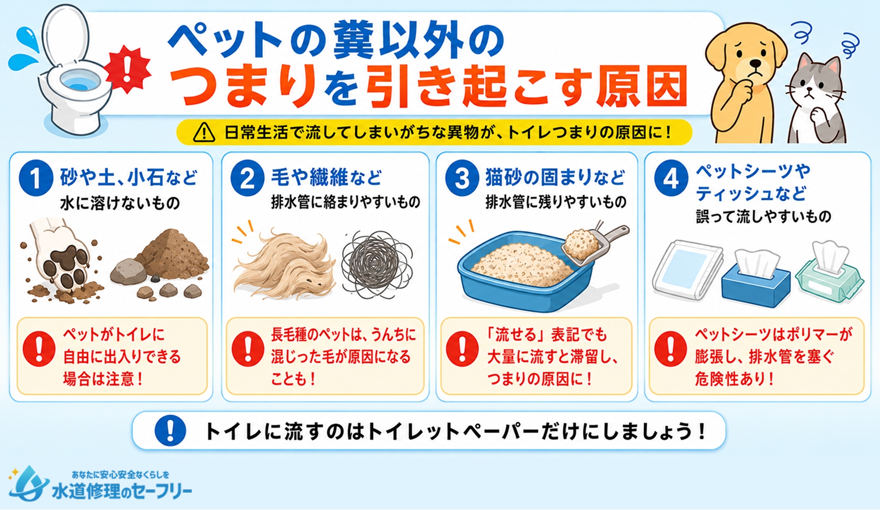 ペットの糞以外のつまりを引き起こす原因を解説