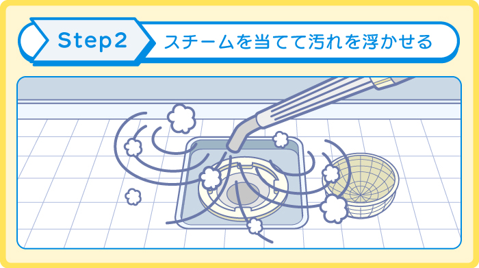 スチームクリーナーで風呂カビ掃除中