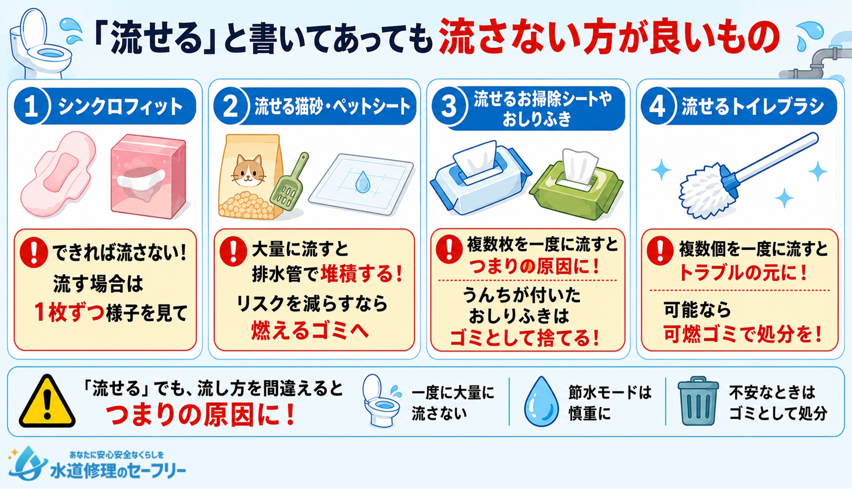 流せると書いてあっても流さない方が良いものが何か紹介