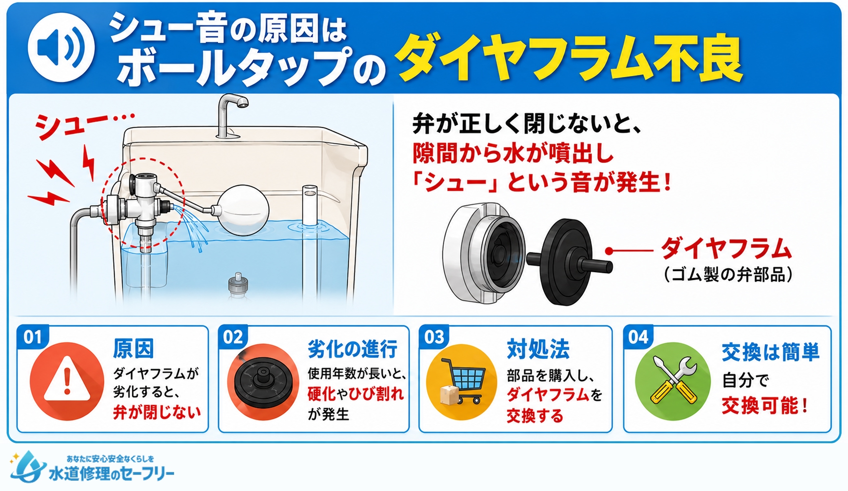 シュー音の原因はボールタップのダイヤフラム不良