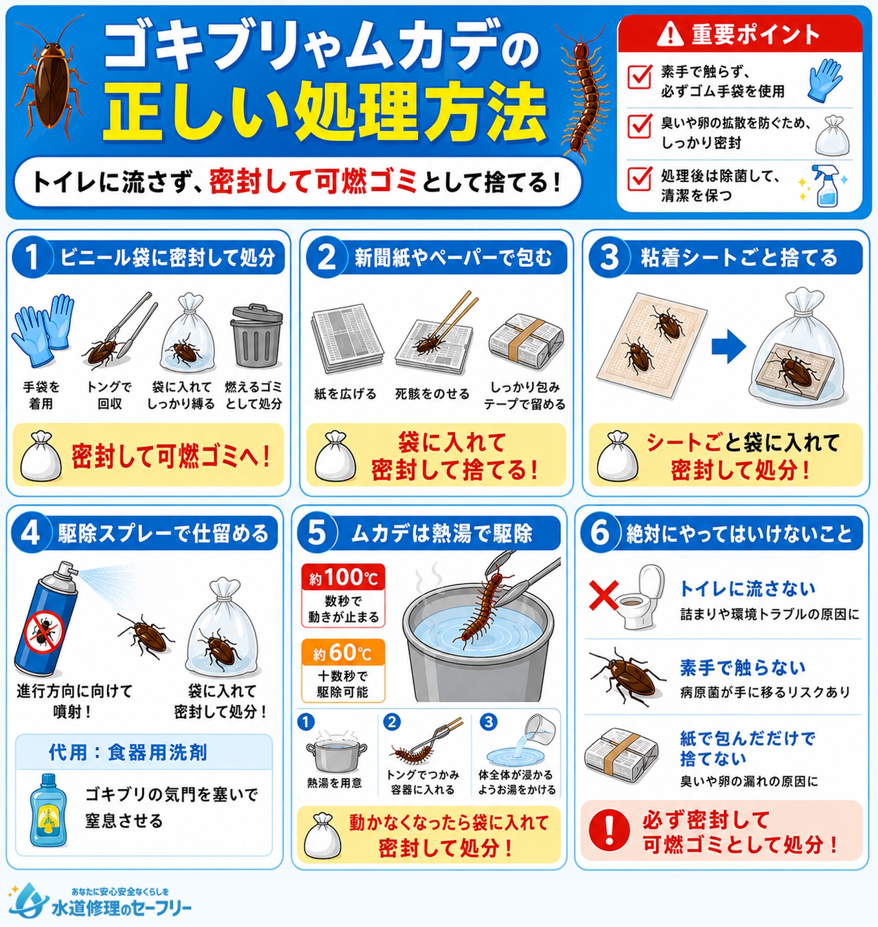 ゴキブリやムカデの正しい処理方法を解説