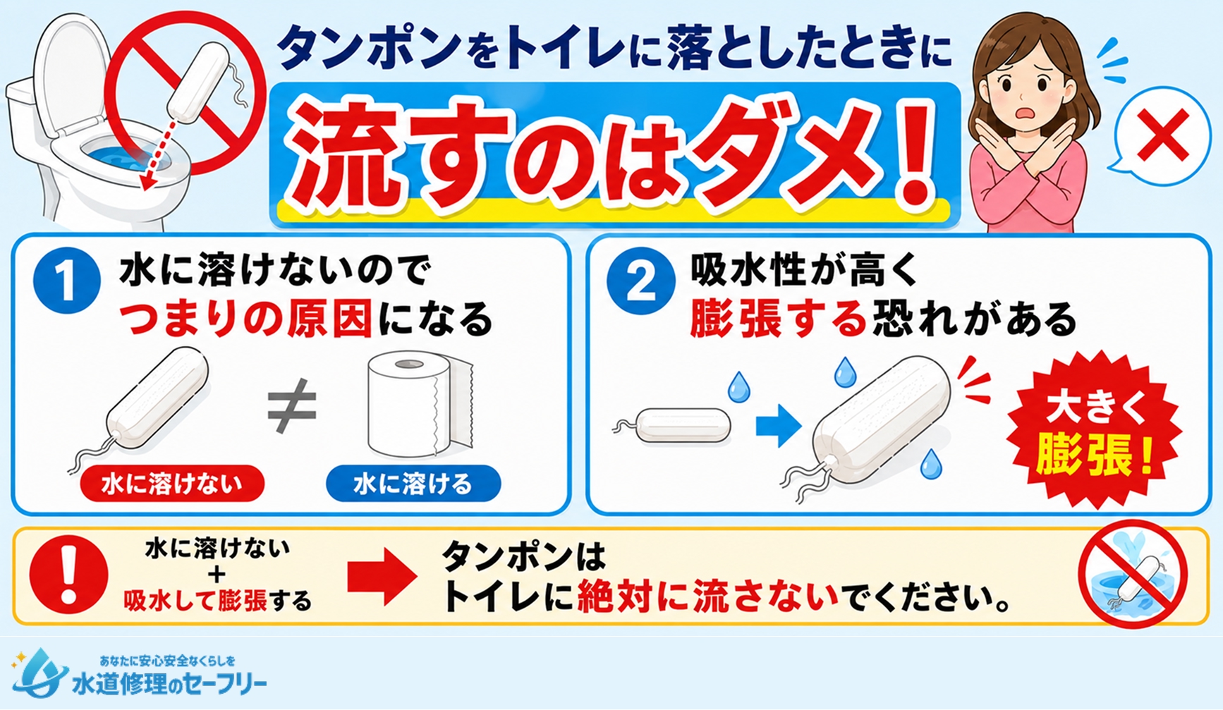 タンポンをトイレに落としたときに流すのはダメ!理由を解説
