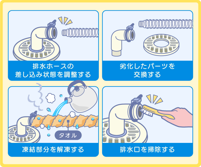 洗濯機排水口の水漏れを自分で直す対処法