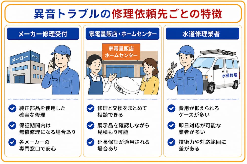 異音トラブルの修理依頼先と費用目安