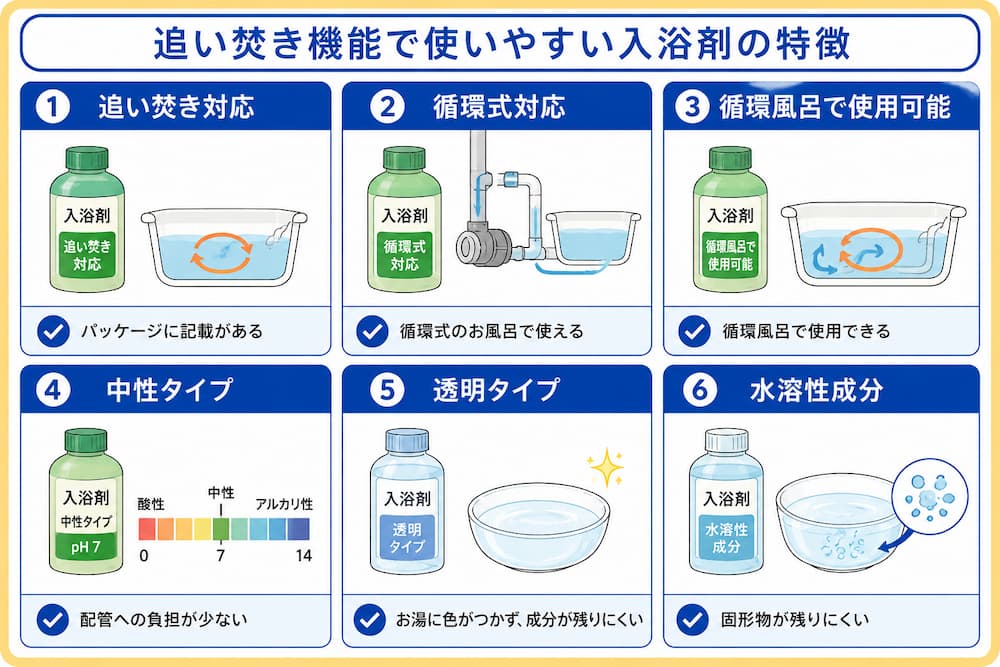 追い焚き対応の入浴剤を選ぶときのチェックポイント
